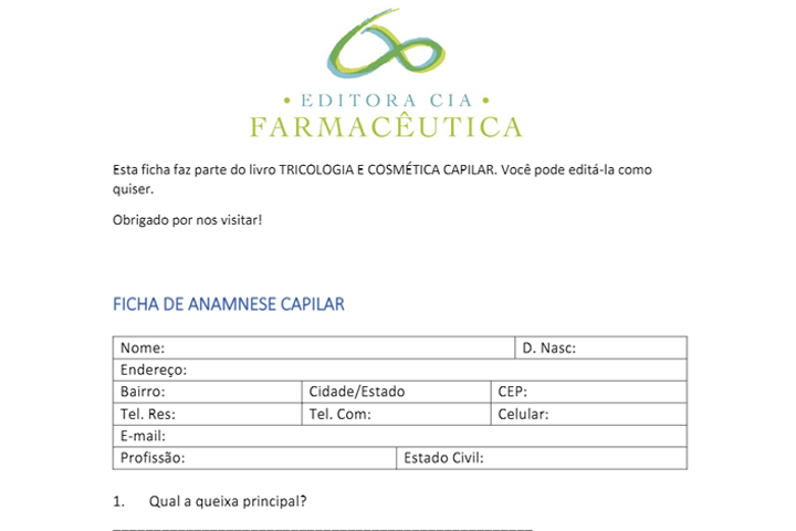 Ficha de anamnese completa - Capilar - Realize.com